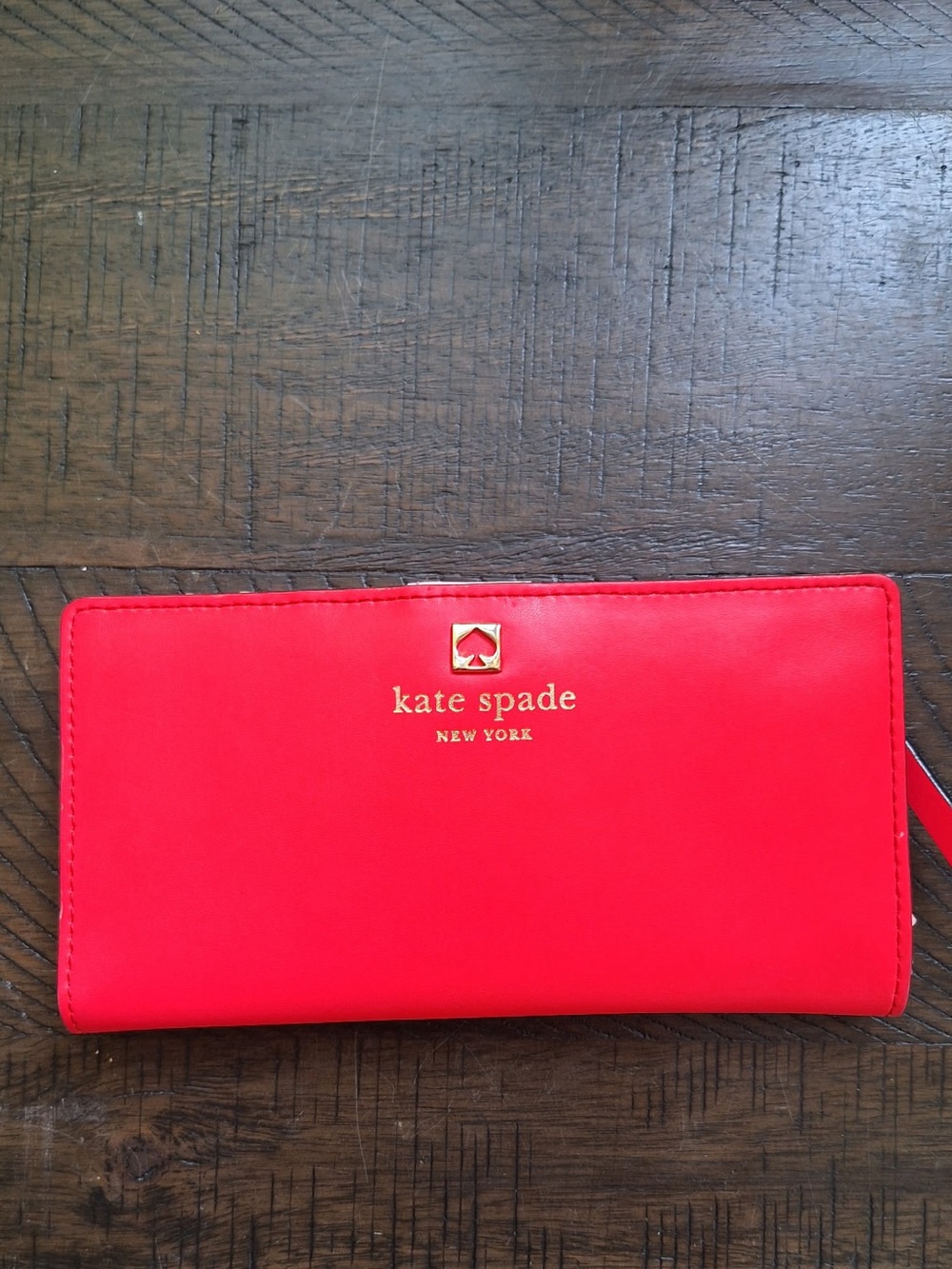 Kate Spade New York Red Leather Continental Wallet Gold Tone Zip Pocket